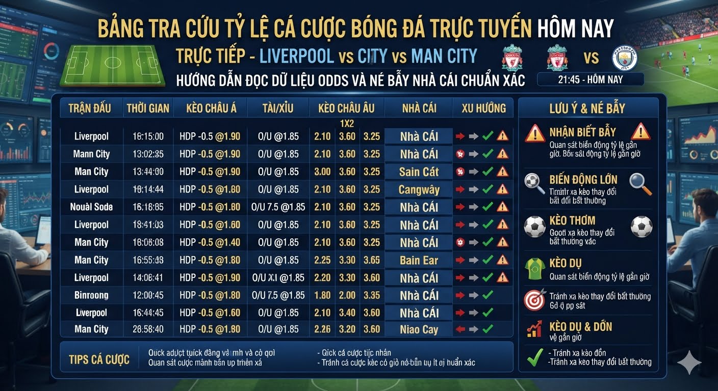 Tỷ lệ cá cược bóng đá trực tuyến hôm nay